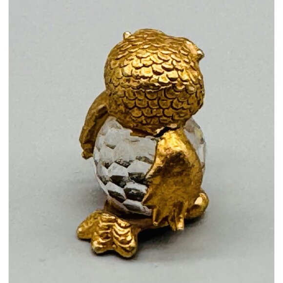 Miniature Crystal Gold Toned Owl Figurine Fireball 1.25 inch - Picture 2 of 6